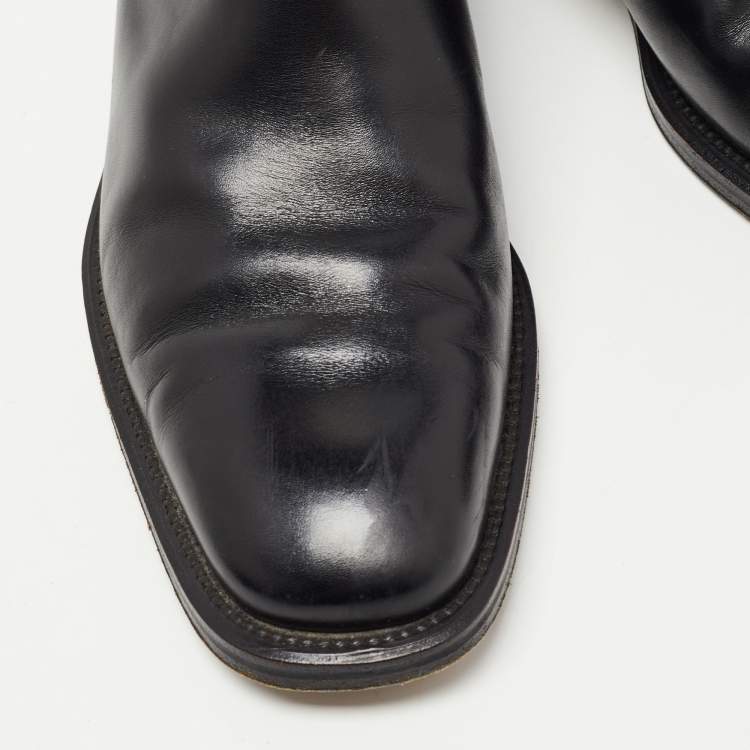 Pre Owned Salvatore Ferragamo Black Leather Buckle Ankle Boots Size 41.5