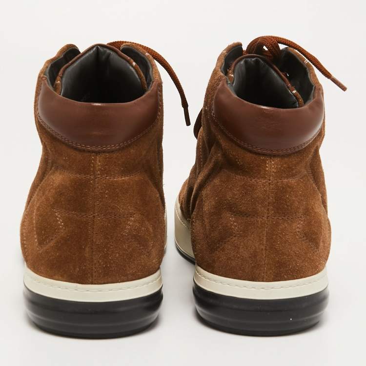Pre Owned Salvatore Ferragamo Brown Leather and Suede High Top Sneakers Size 43