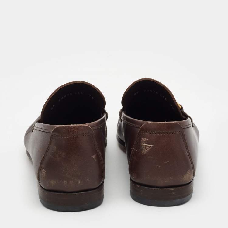 Pre Owned Salvatore Ferragamo Brown Leather Gancini Loafers Size 41.5