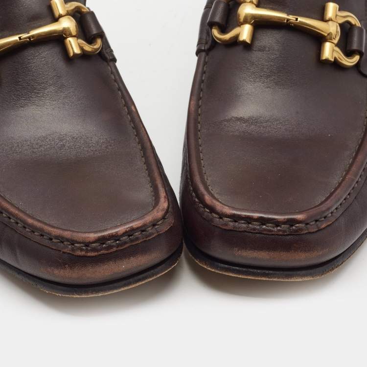 Pre Owned Salvatore Ferragamo Brown Leather Gancini Loafers Size 41.5