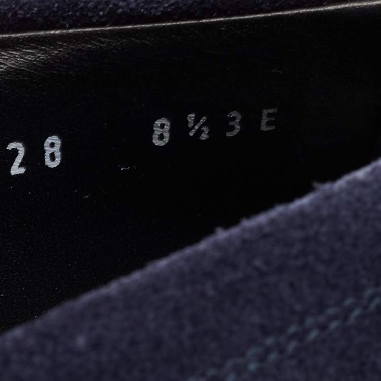مملوكة مسبقًا Salvatore Ferragamo Navy Blue Suede Gancini Loafers Size 42.5