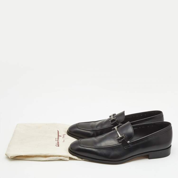 Pre Owned Salvatore Ferragamo Black Leather Gancini Bit Loafers Size 42