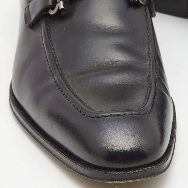 Pre Owned Salvatore Ferragamo Black Leather Gancini Bit Loafers Size 42