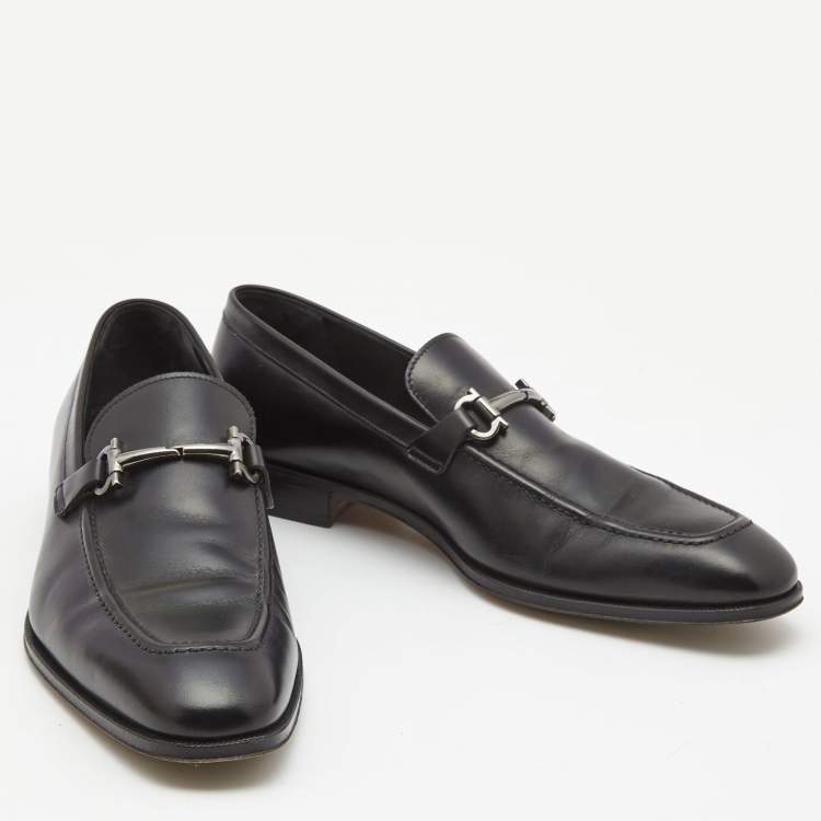 Pre Owned Salvatore Ferragamo Black Leather Gancini Bit Loafers Size 42