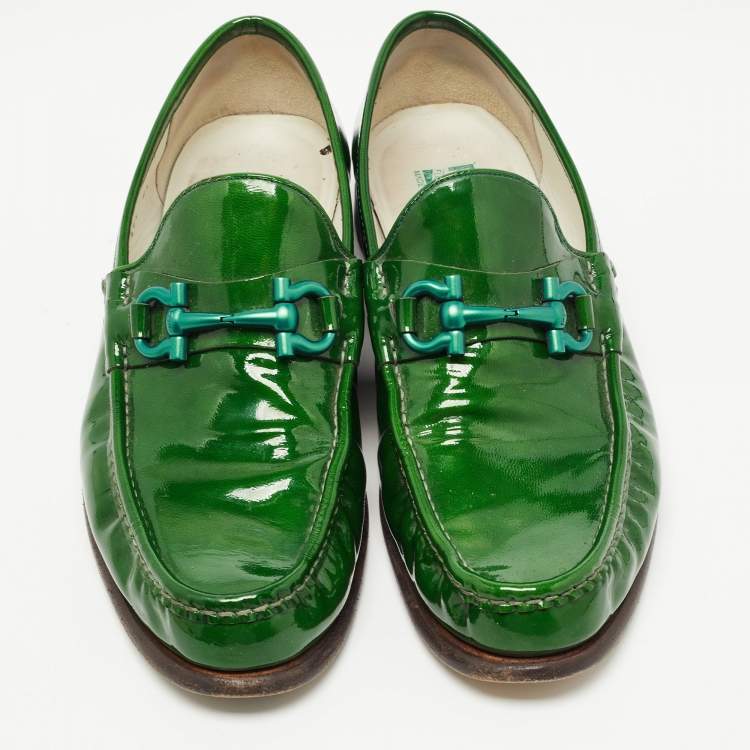 Pre Owned Salvatore Ferragamo Green Patent Leather Mason Loafers Size 42.5