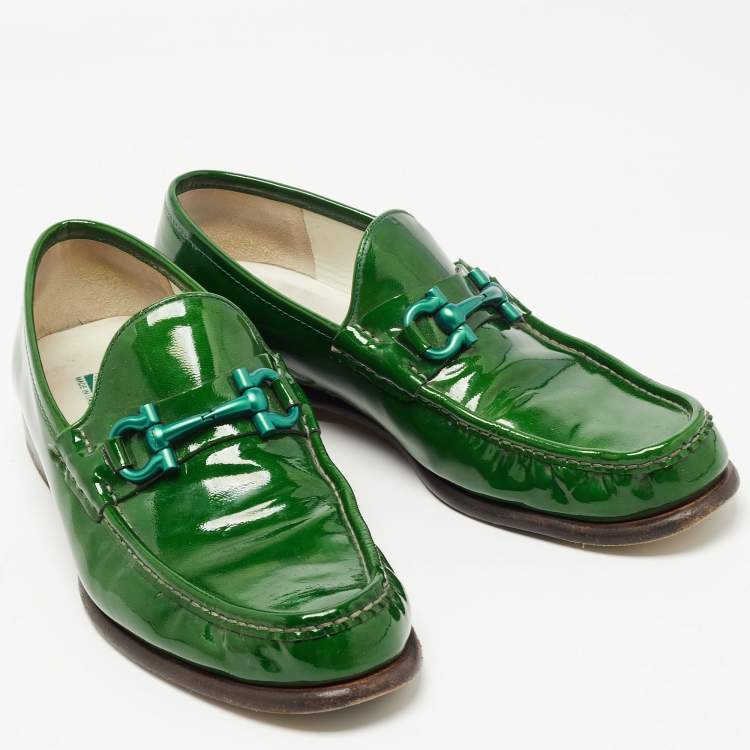 Pre Owned Salvatore Ferragamo Green Patent Leather Mason Loafers Size 42.5