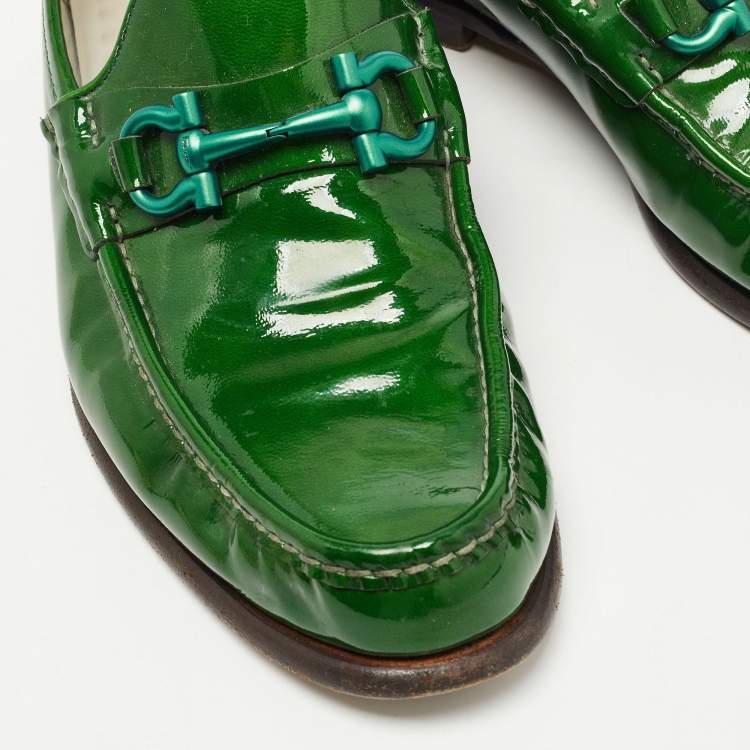 Pre Owned Salvatore Ferragamo Green Patent Leather Mason Loafers Size 42.5