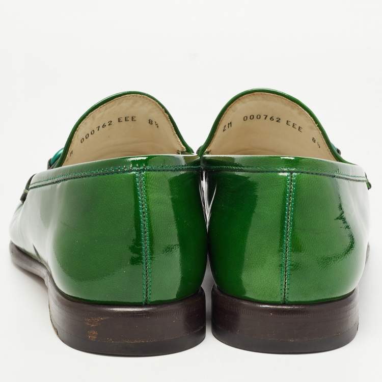Pre Owned Salvatore Ferragamo Green Patent Leather Mason Loafers Size 42.5