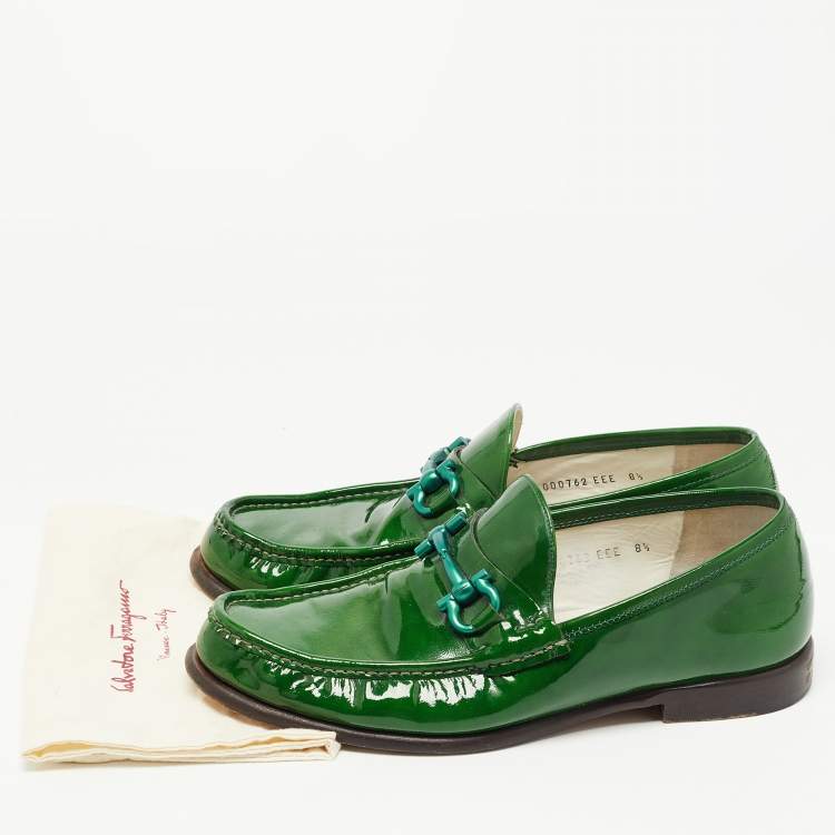 Pre Owned Salvatore Ferragamo Green Patent Leather Mason Loafers Size 42.5