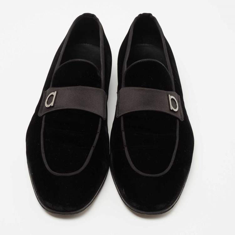 مملوكة مسبقًا Salvatore Ferragamo Black Velvet Andrea Loafers Size 43.5