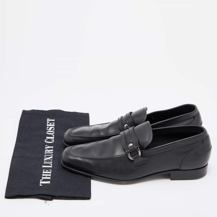 Pre Owned Salvatore Ferragamo Black Leaher Gancini Bit Slip On Loafers Size 41 
