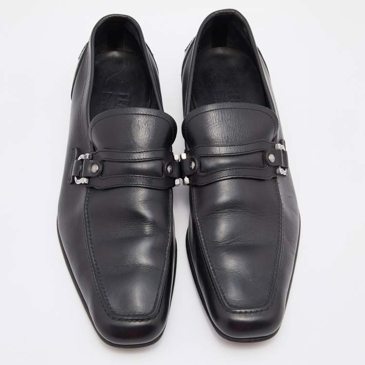 Pre Owned Salvatore Ferragamo Black Leaher Gancini Bit Slip On Loafers Size 41 