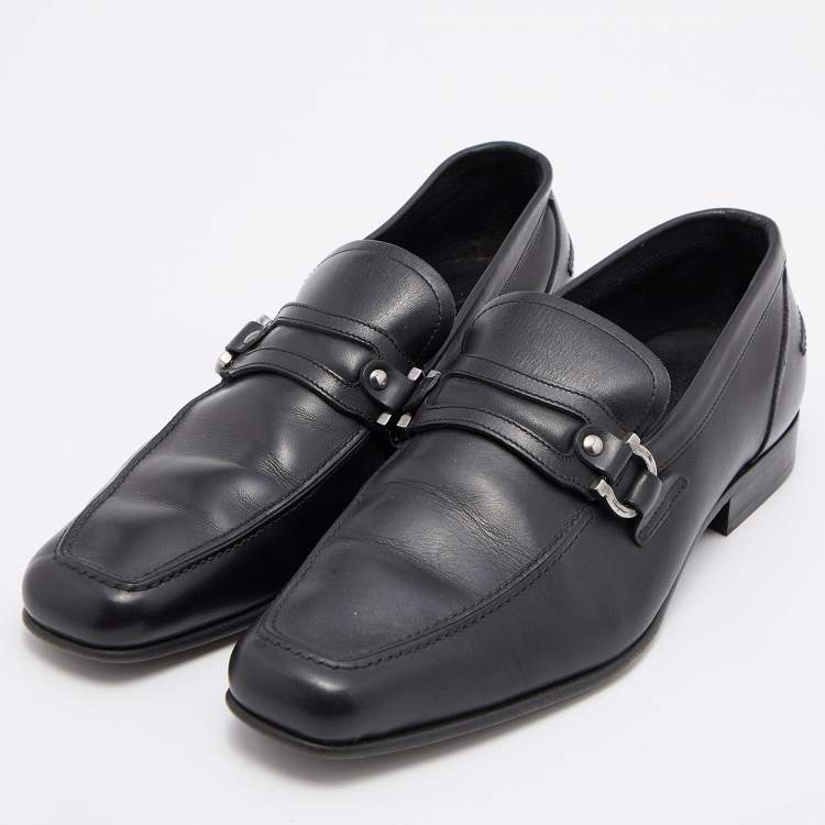 Pre Owned Salvatore Ferragamo Black Leaher Gancini Bit Slip On Loafers Size 41 