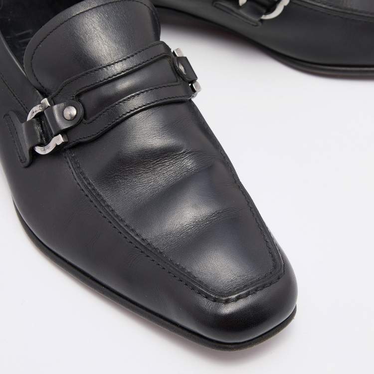 Pre Owned Salvatore Ferragamo Black Leaher Gancini Bit Slip On Loafers Size 41 