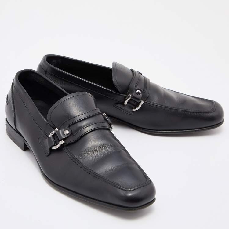 Pre Owned Salvatore Ferragamo Black Leaher Gancini Bit Slip On Loafers Size 41 