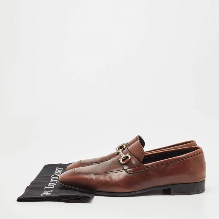 Pre Owned Salvatore Ferragamo Brown Leather Gancini Bit Slip On Loafers Size 42.5