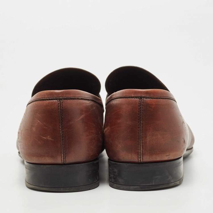 Pre Owned Salvatore Ferragamo Brown Leather Gancini Bit Slip On Loafers Size 42.5