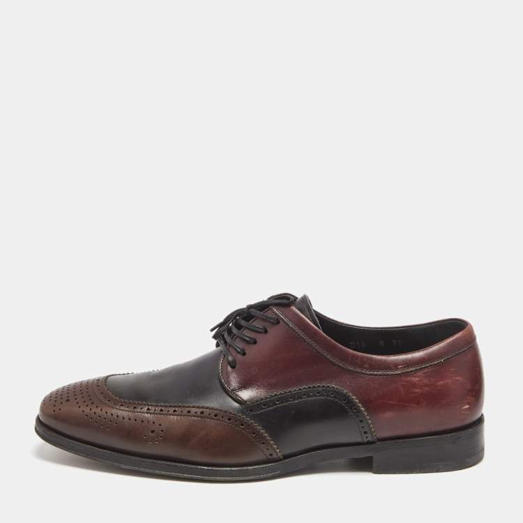 Pre Owned Salvatore Ferragamo Black/Brown Leather Lace Up Brogue Derby Size 42