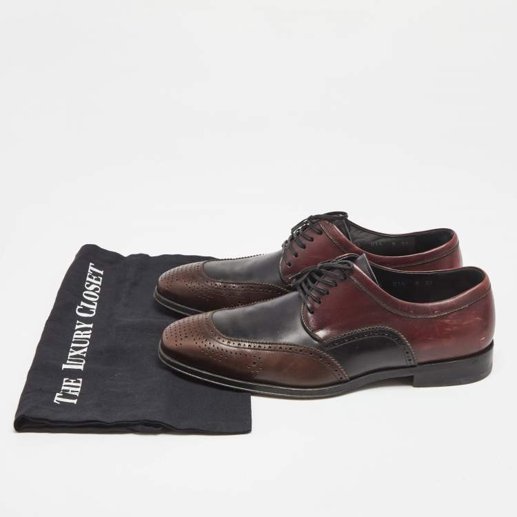 Pre Owned Salvatore Ferragamo Black/Brown Leather Lace Up Brogue Derby Size 42