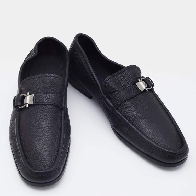 مملوكة مسبقًا Salvatore Ferragamo Black Leather Gancini Bit Loafers Size 44