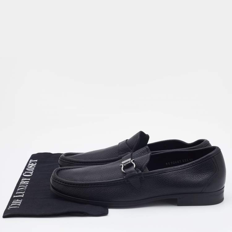 مملوكة مسبقًا Salvatore Ferragamo Black Leather Gancini Bit Loafers Size 44
