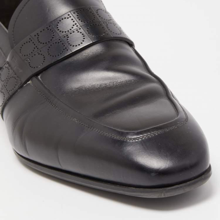 Pre Owned Salvatore Ferragamo Black Leather Goliath Loafers Size 43.5 