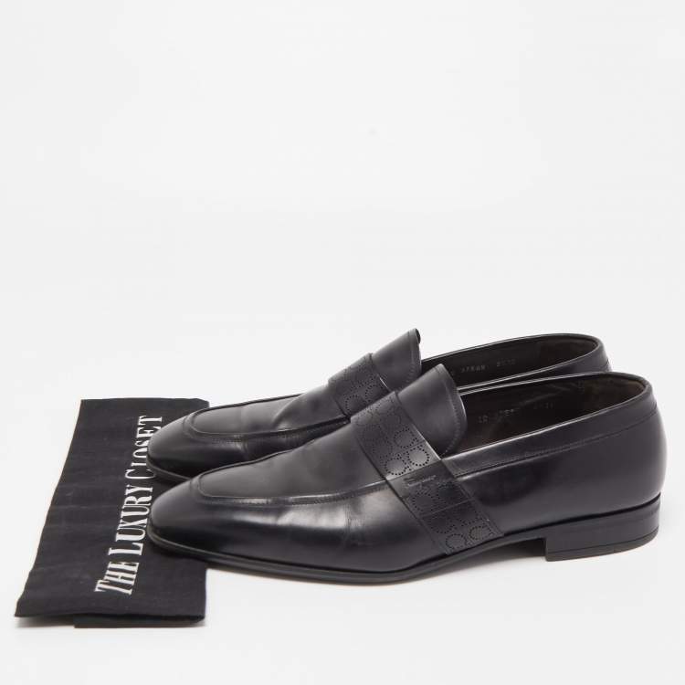 Pre Owned Salvatore Ferragamo Black Leather Goliath Loafers Size 43.5 
