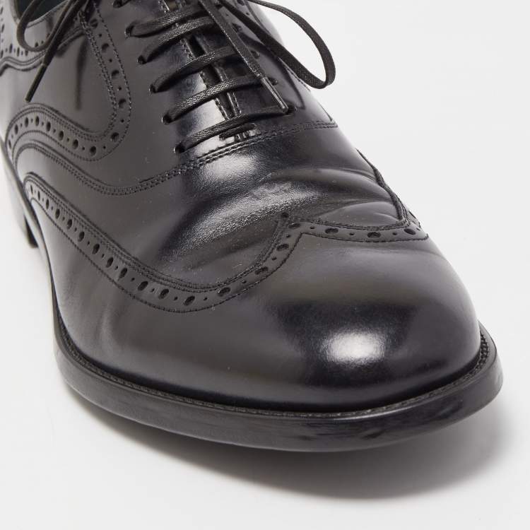 Pre Owned Salvatore Ferragamo Black Brogues Leather Lace Up Oxfords Size 43.5