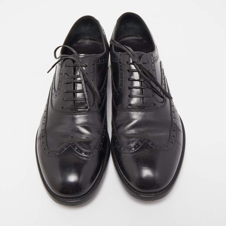 Pre Owned Salvatore Ferragamo Black Brogues Leather Lace Up Oxfords Size 43.5