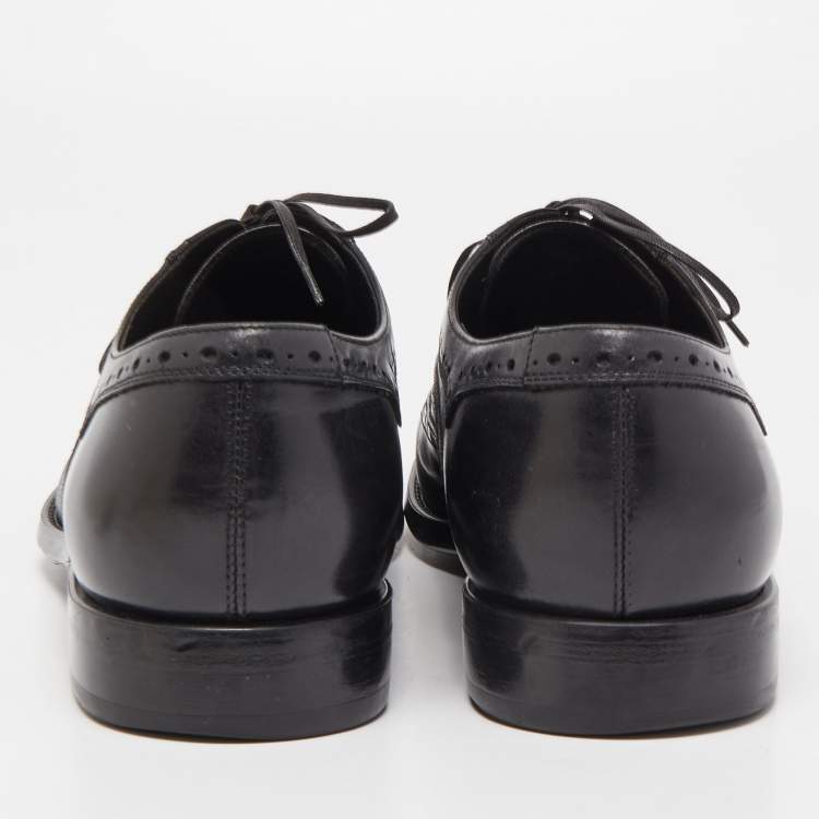 Pre Owned Salvatore Ferragamo Black Brogues Leather Lace Up Oxfords Size 43.5