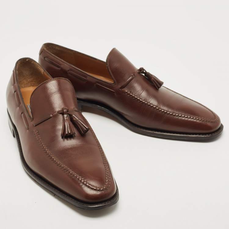 Pre Owned Salvatore Ferragamo Brown Leather Loreno Tassel Slip On Loafers Size Size 44
