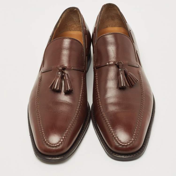 Pre Owned Salvatore Ferragamo Brown Leather Loreno Tassel Slip On Loafers Size Size 44