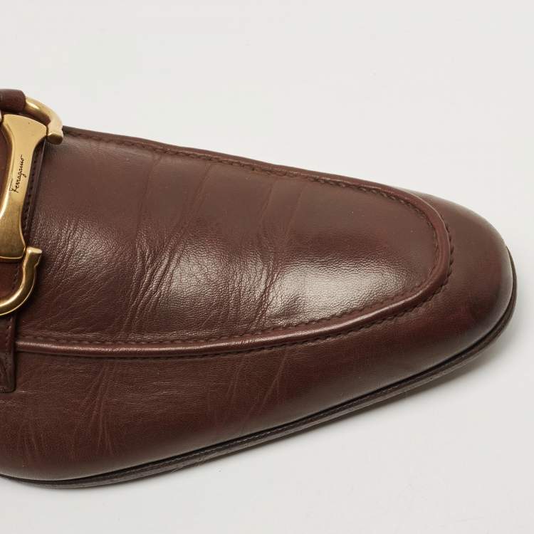 Pre Owned Salvatore Ferragamo Brown Leather Horsebit Slip On Loafers Size 44