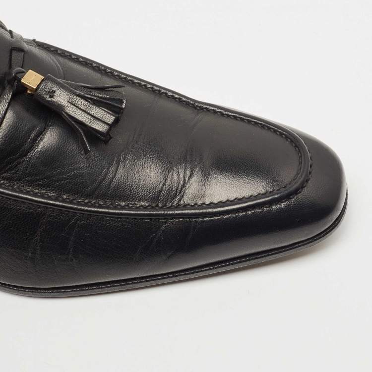 Pre Owned Salvatore Ferragamo Black Leather Tassel Slip On Loafers Size 44