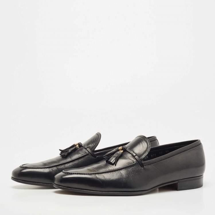 Pre Owned Salvatore Ferragamo Black Leather Tassel Slip On Loafers Size 44
