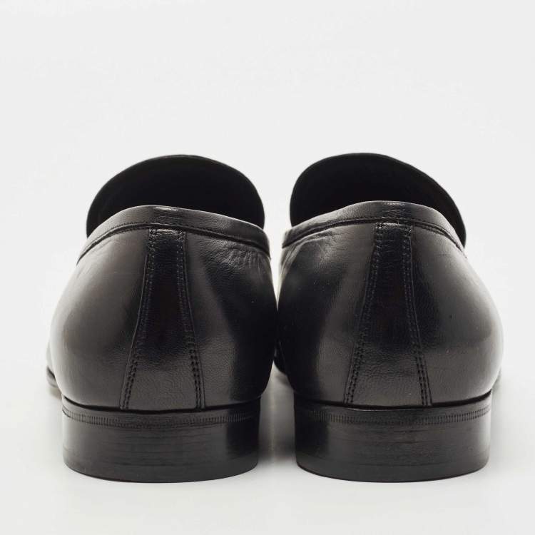 Pre Owned Salvatore Ferragamo Black Leather Tassel Slip On Loafers Size 44