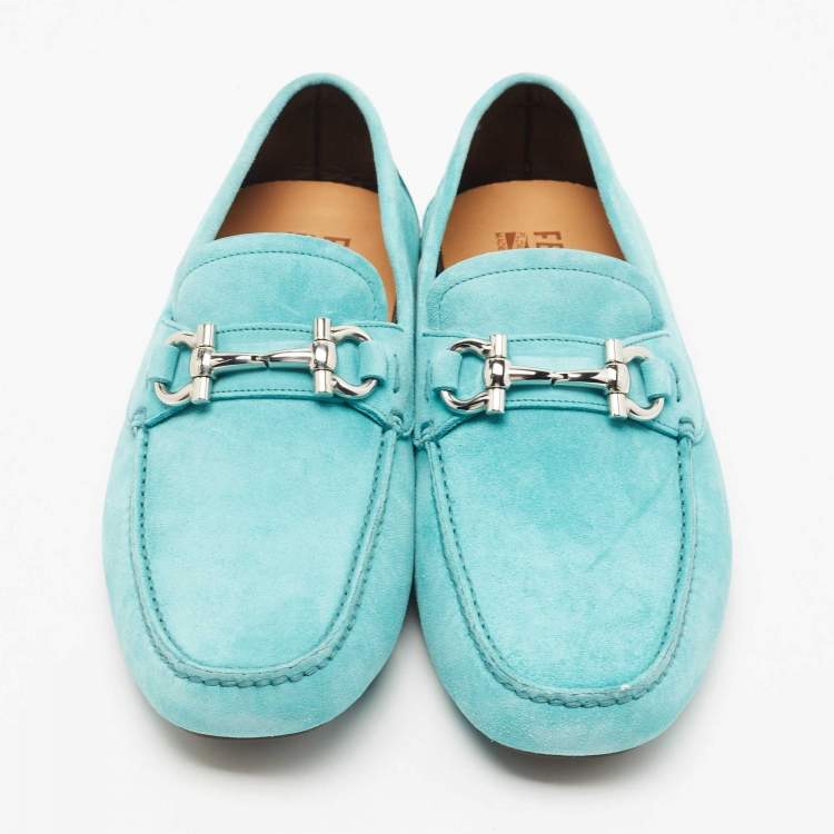 Pre Owned Salvatore Ferragamo Blue Suede Gancini Loafers Size 43