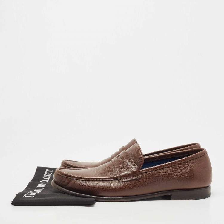Pre Owned Salvatore Ferragamo Brown Leather Slip On-Loafers Size 46