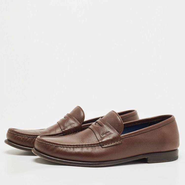 Pre Owned Salvatore Ferragamo Brown Leather Slip On-Loafers Size 46