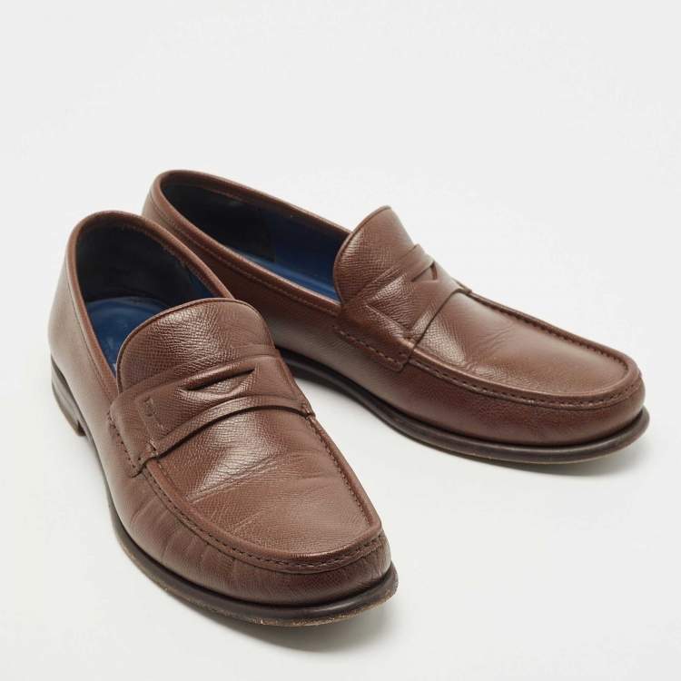 Pre Owned Salvatore Ferragamo Brown Leather Slip On-Loafers Size 46