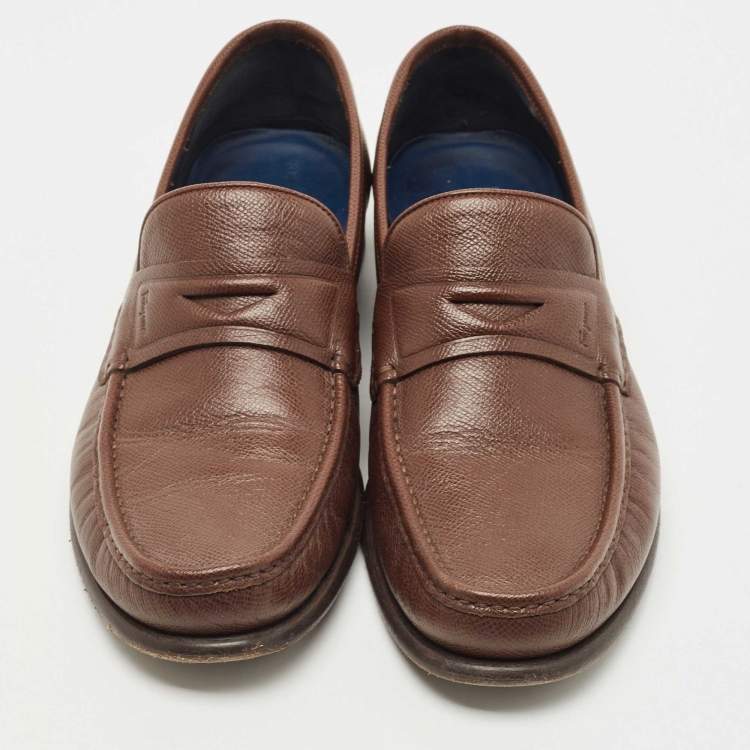 Pre Owned Salvatore Ferragamo Brown Leather Slip On-Loafers Size 46