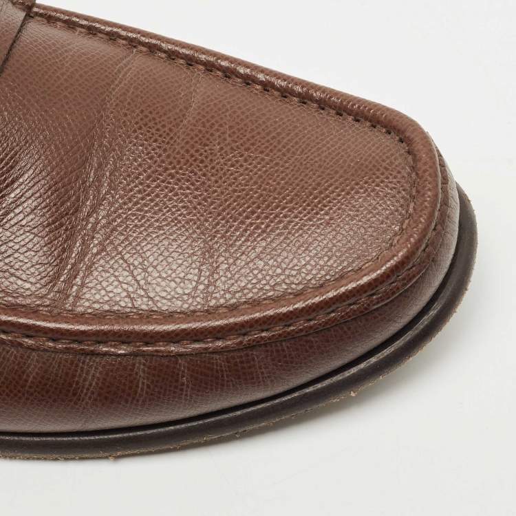 Pre Owned Salvatore Ferragamo Brown Leather Slip On-Loafers Size 46