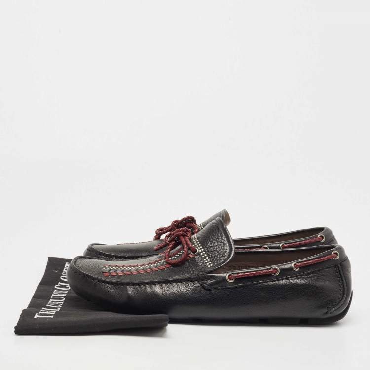 Pre Owned Salvatore Ferragamo Black Leather Braided Bow Loafers Size 44