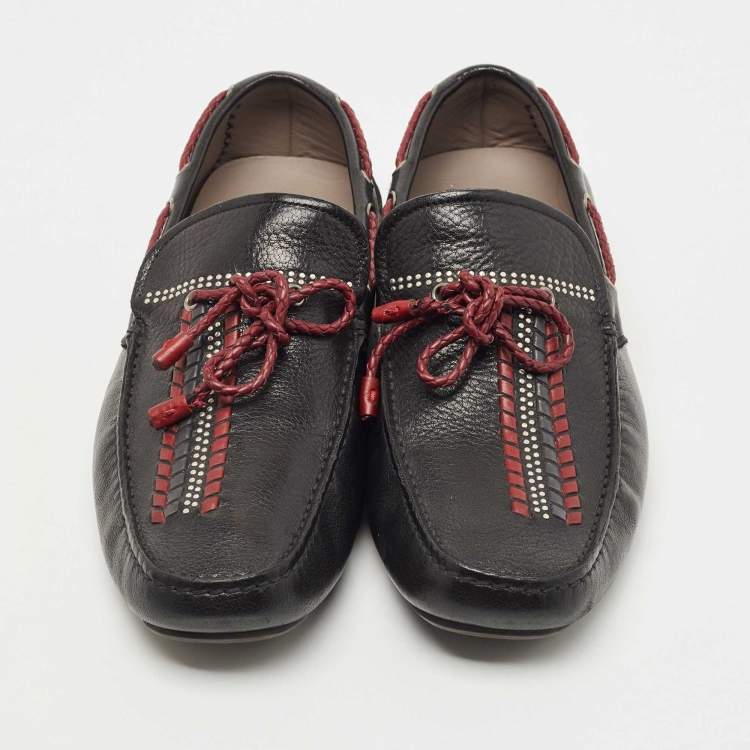 Pre Owned Salvatore Ferragamo Black Leather Braided Bow Loafers Size 44