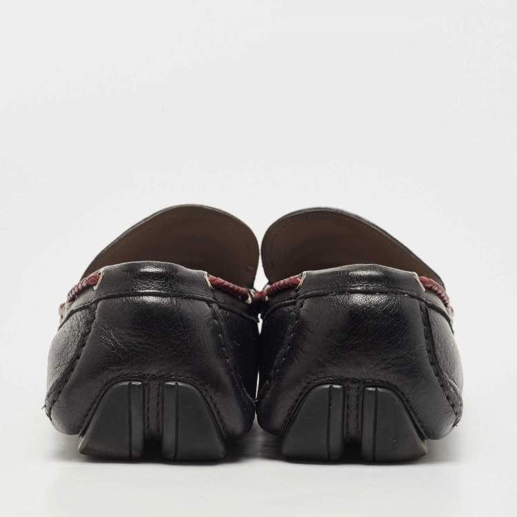 Pre Owned Salvatore Ferragamo Black Leather Braided Bow Loafers Size 44