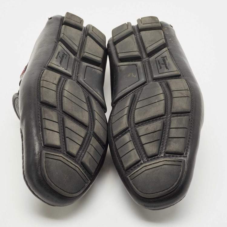 Pre Owned Salvatore Ferragamo Black Leather Braided Bow Loafers Size 44