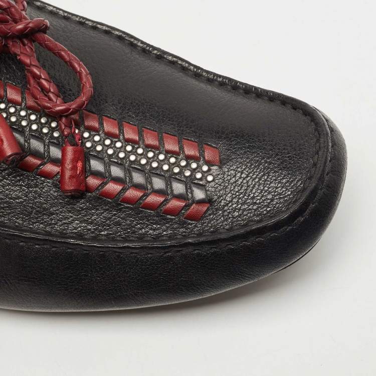 Pre Owned Salvatore Ferragamo Black Leather Braided Bow Loafers Size 44