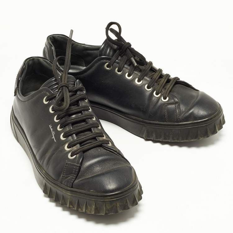 Pre Owned Salvatore Ferragamo Black Leather Low Top Sneakers Size 41.5 