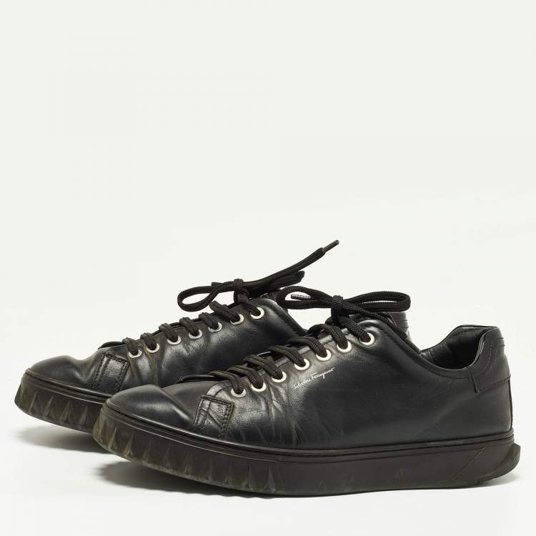Pre Owned Salvatore Ferragamo Black Leather Low Top Sneakers Size 41.5 
