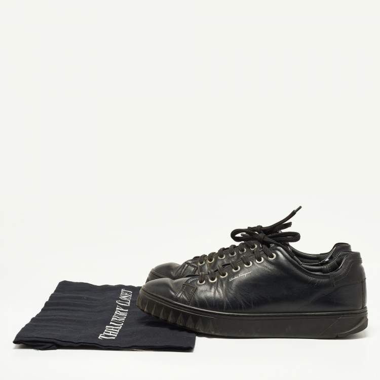 Pre Owned Salvatore Ferragamo Black Leather Low Top Sneakers Size 41.5 